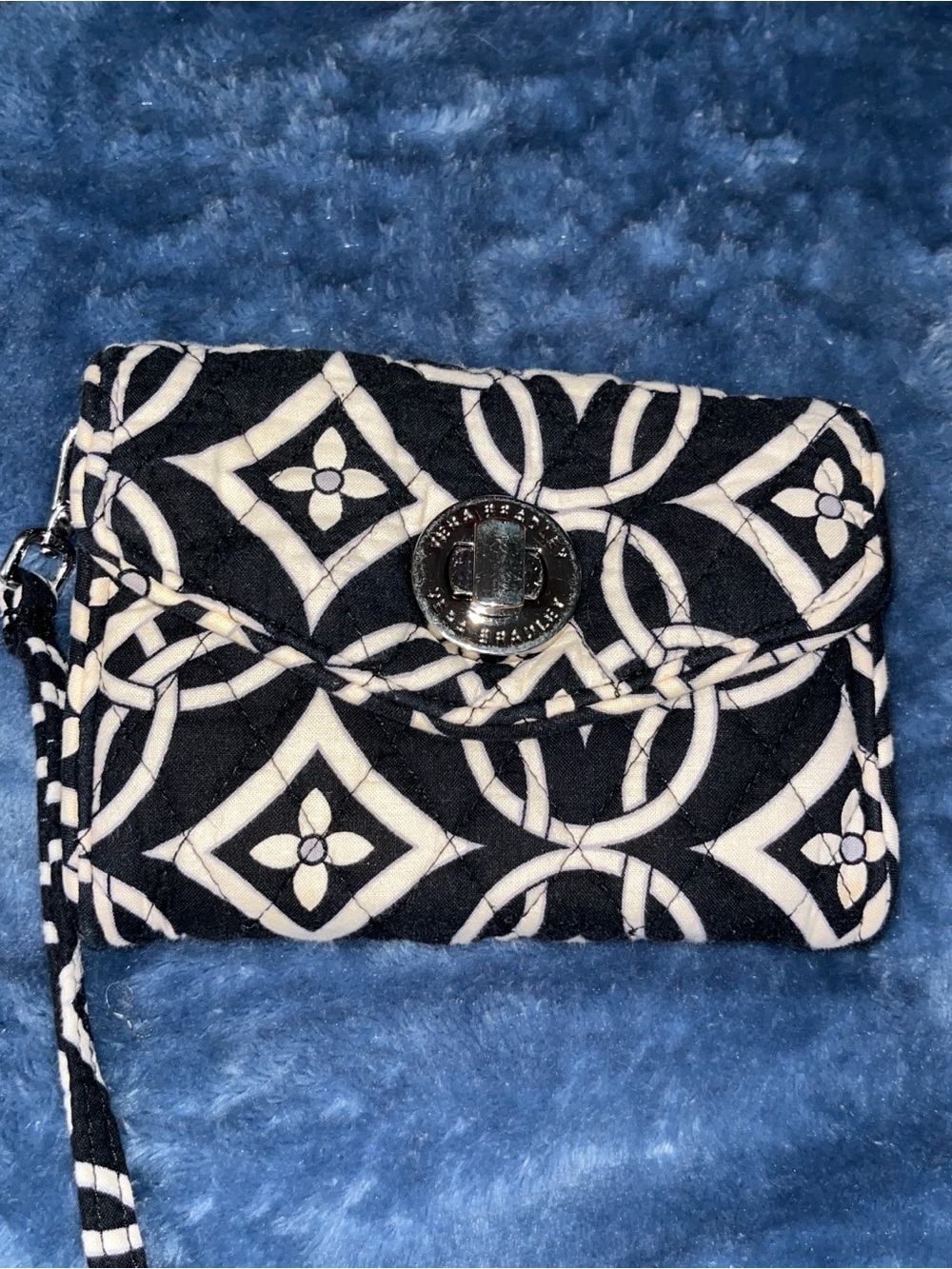 Vera Bradley Black and White Quilted Wristlet Wallet with Geometric Print